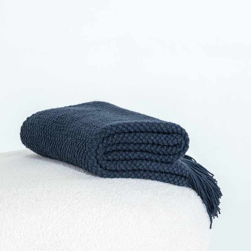 Micro Plush Knitted Woven Throw Blanket - Navy Payday Deals