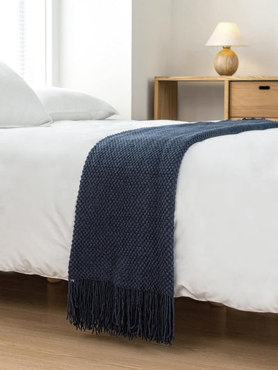 Micro Plush Knitted Woven Throw Blanket - Navy Payday Deals