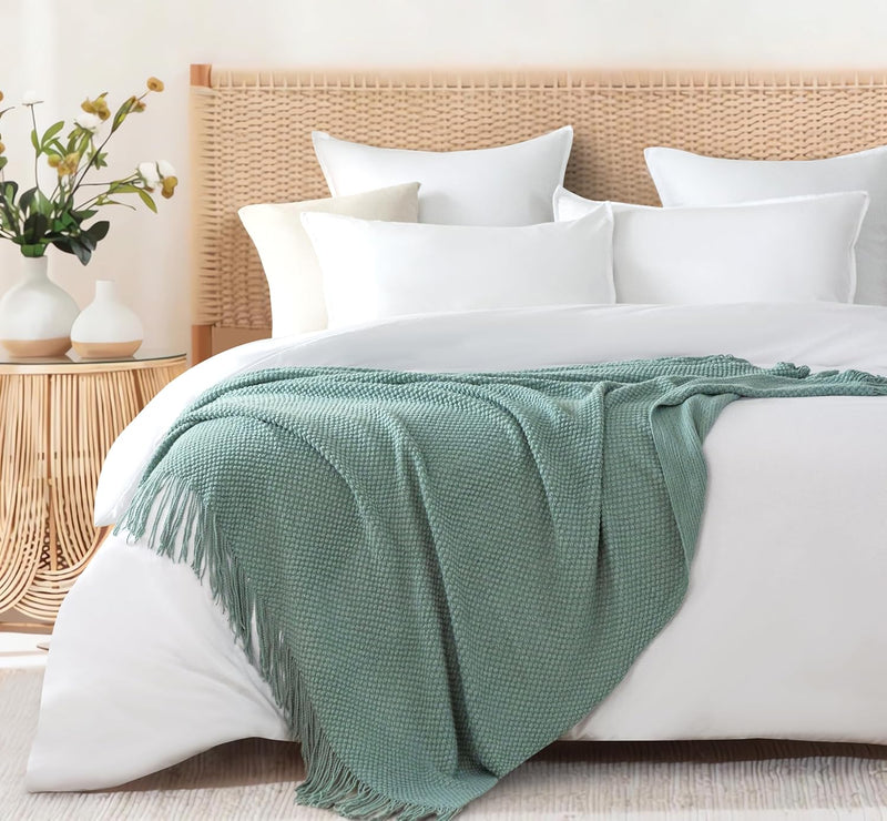 Micro Plush Knitted Woven Throw Blanket - Seafoam Payday Deals