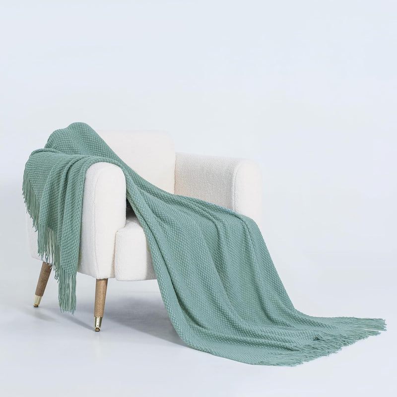 Micro Plush Knitted Woven Throw Blanket - Seafoam Payday Deals