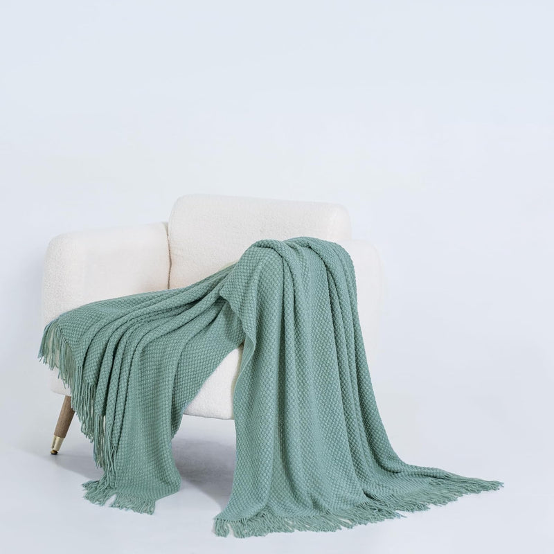 Micro Plush Knitted Woven Throw Blanket - Seafoam Payday Deals