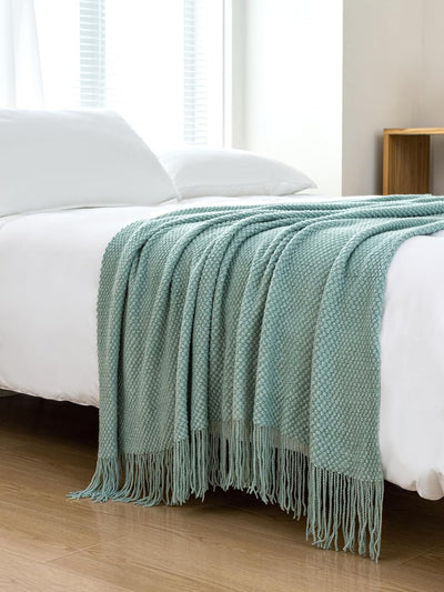 Micro Plush Knitted Woven Throw Blanket - Seafoam Payday Deals