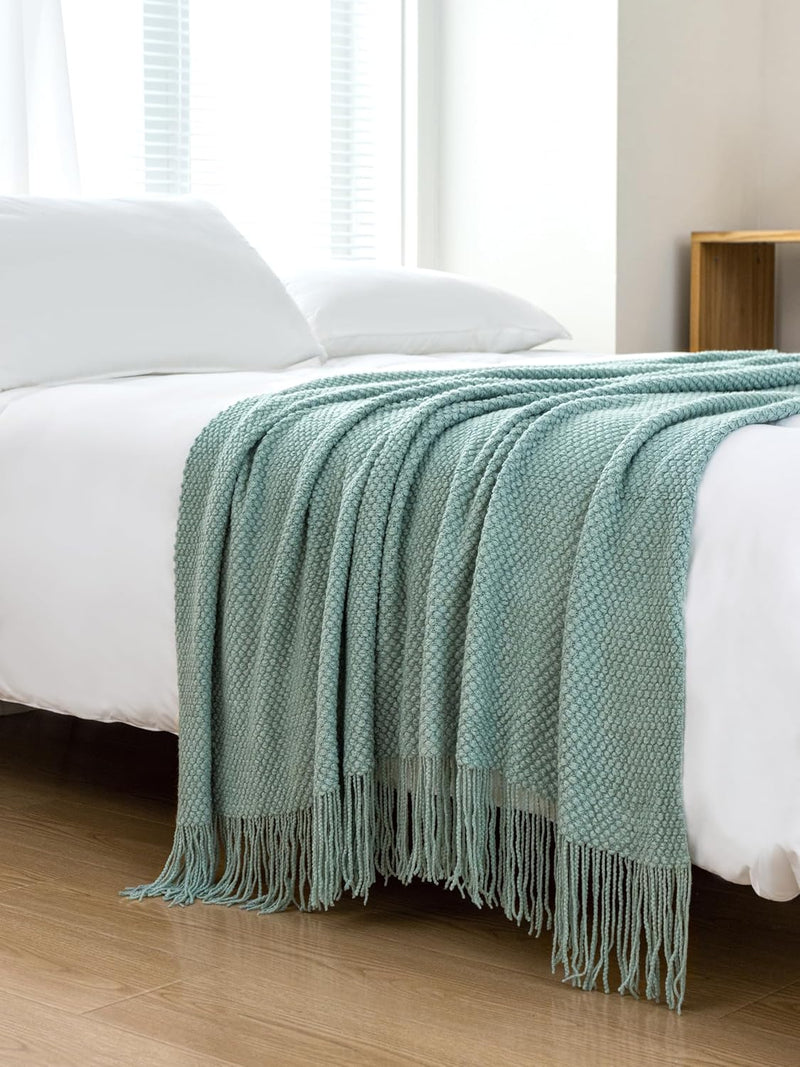 Micro Plush Knitted Woven Throw Blanket - Seafoam Payday Deals