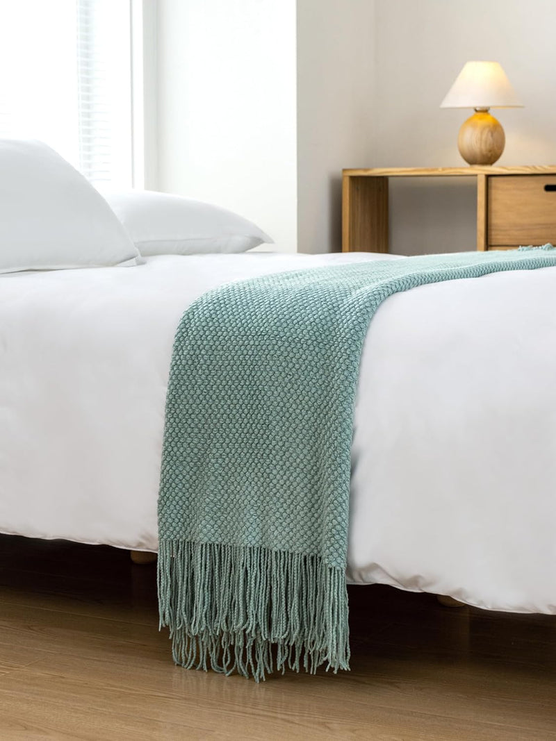 Micro Plush Knitted Woven Throw Blanket - Seafoam Payday Deals