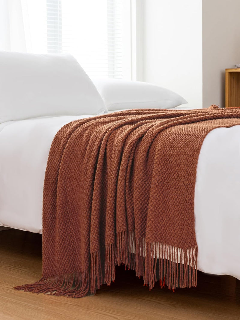 Micro Plush Knitted Woven Throw Blanket - Terracotta Payday Deals