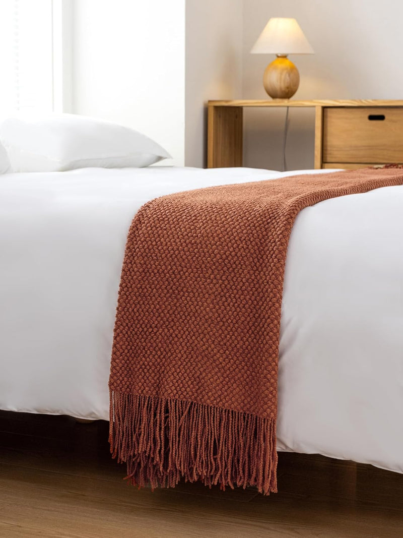 Micro Plush Knitted Woven Throw Blanket - Terracotta Payday Deals