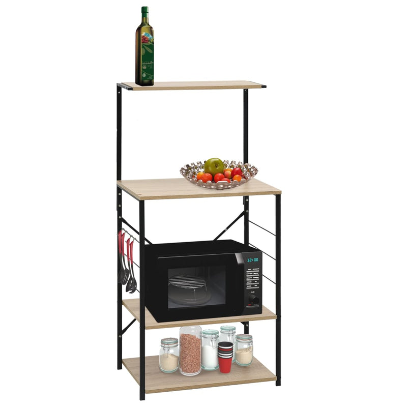 Microwave Cabinet Black and Oak 60x39.6x123 cm Engineered Wood Payday Deals