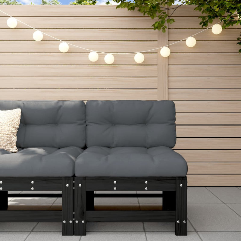 Middle Sofa with Cushions Black Solid Wood Pine Payday Deals