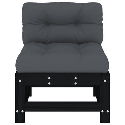 Middle Sofa with Cushions Black Solid Wood Pine Payday Deals