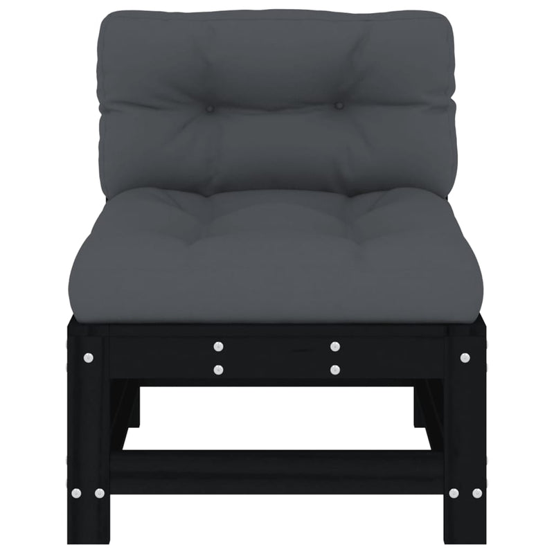 Middle Sofa with Cushions Black Solid Wood Pine Payday Deals