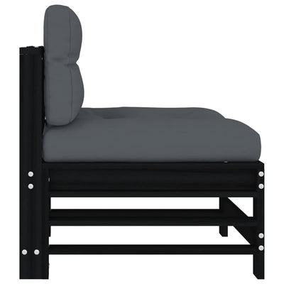 Middle Sofa with Cushions Black Solid Wood Pine Payday Deals