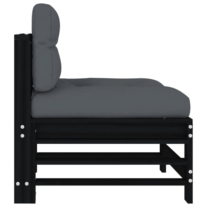 Middle Sofa with Cushions Black Solid Wood Pine Payday Deals