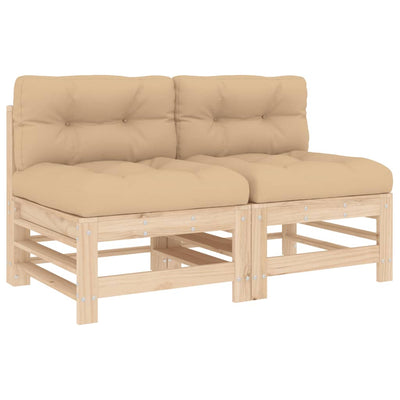 Middle Sofas with Cushions 2 pcs Solid Wood Pine Payday Deals