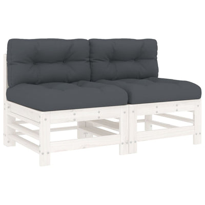 Middle Sofas with Cushions 2 pcs White Solid Wood Pine Payday Deals