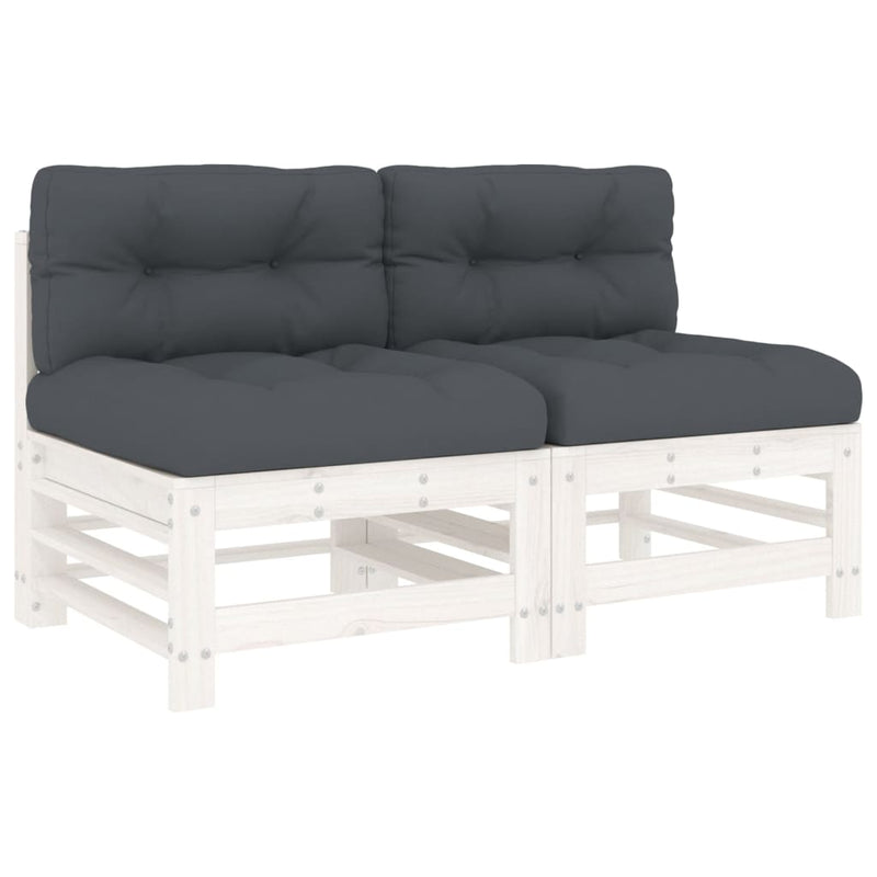 Middle Sofas with Cushions 2 pcs White Solid Wood Pine Payday Deals