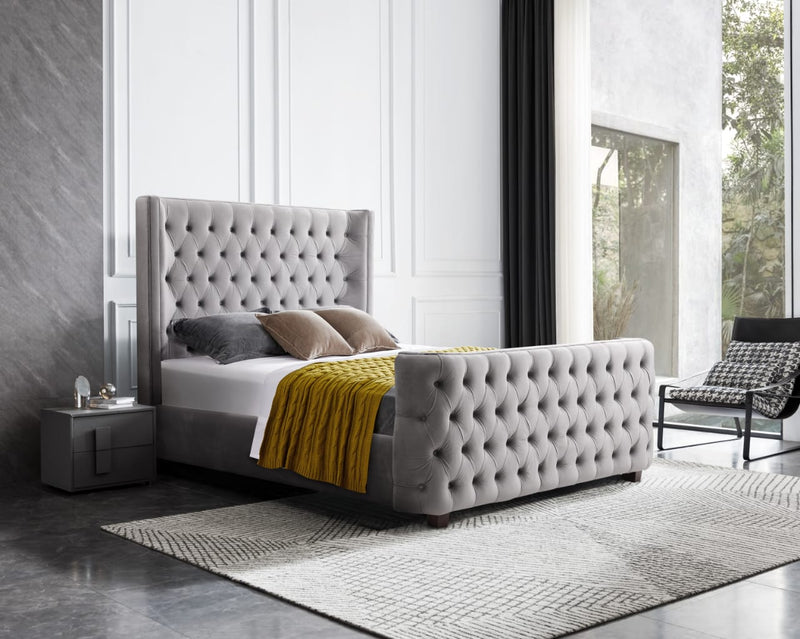 Milan Grey Velvet Tufted  Headboard and End board Bed Frame - King Size Payday Deals