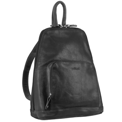 Milleni Womens Twin Zip Backpack Nappa Italian Leather Travel Bag - Black Payday Deals