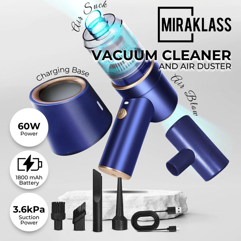 MIRAKLASS 45000RPM 7.8V Rechargeable Cordless Air Duster and Car Vacuum Cleaner with Charging Base (Navy Blue) MK-AD-104-YE Payday Deals
