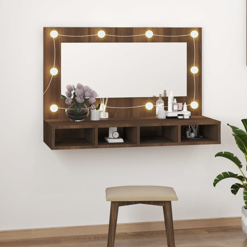 Mirror Cabinet with LED Brown Oak 90x31.5x62 cm Payday Deals