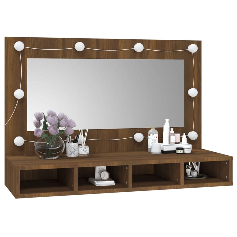 Mirror Cabinet with LED Brown Oak 90x31.5x62 cm Payday Deals
