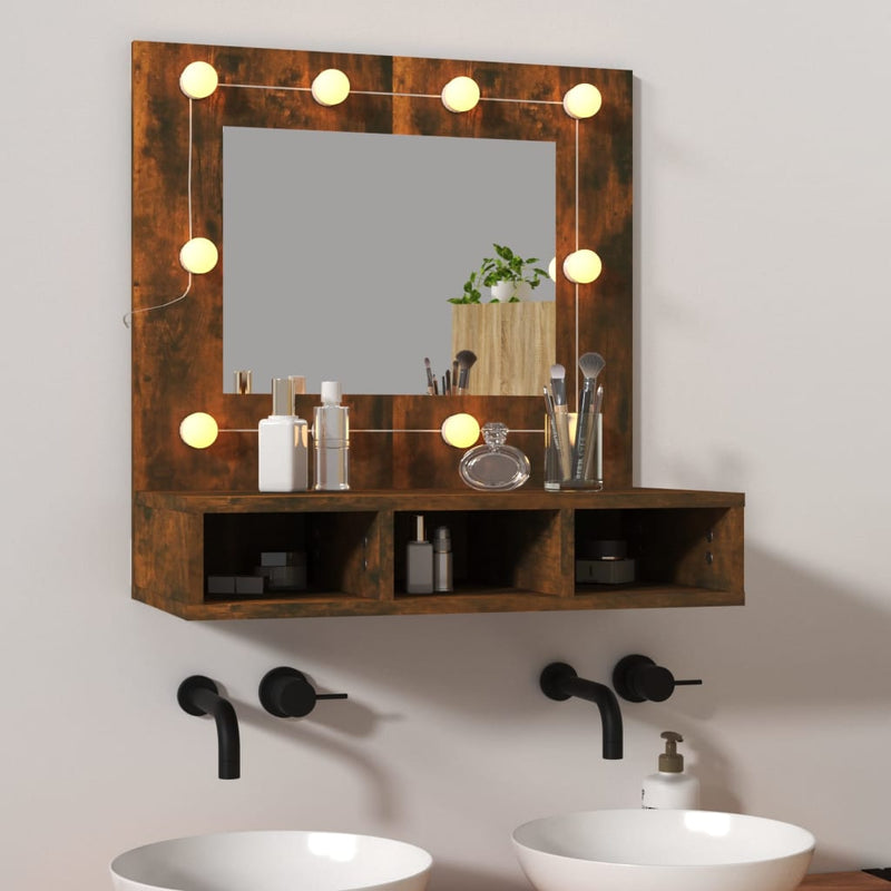 Mirror Cabinet with LED Smoked Oak 60x31.5x62 cm Payday Deals