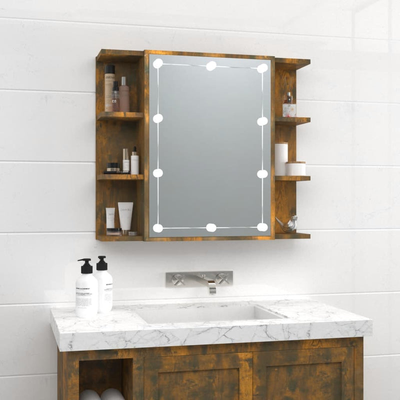 Mirror Cabinet with LED Smoked Oak 70x16.5x60 cm Payday Deals