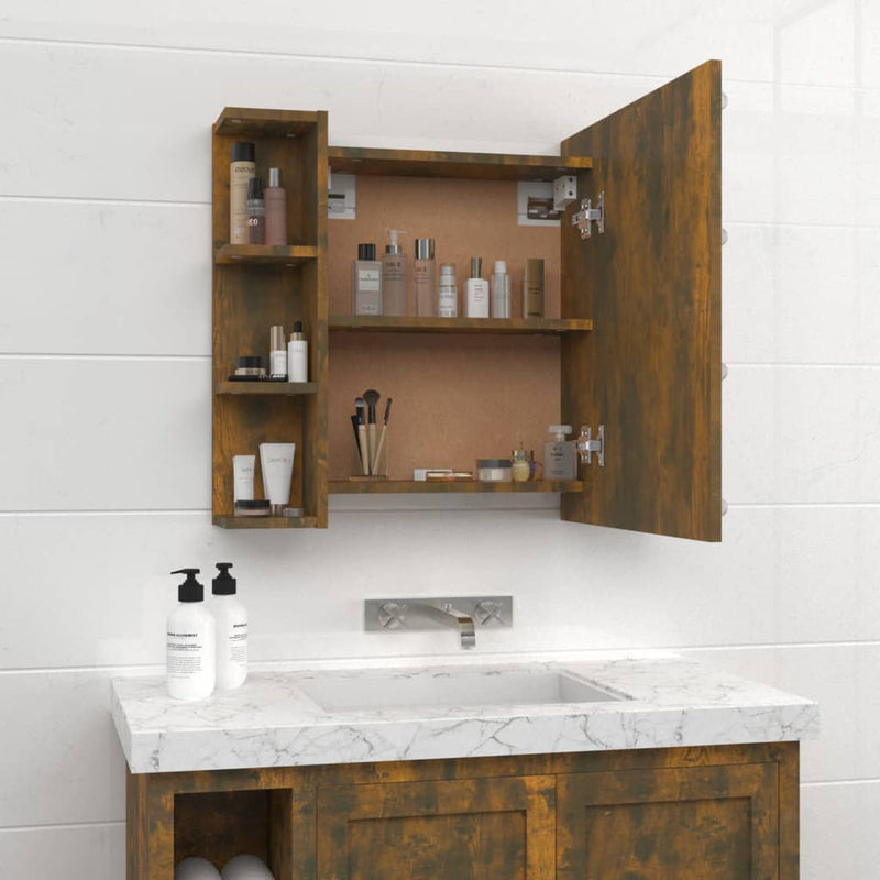 Mirror Cabinet with LED Smoked Oak 70x16.5x60 cm Payday Deals