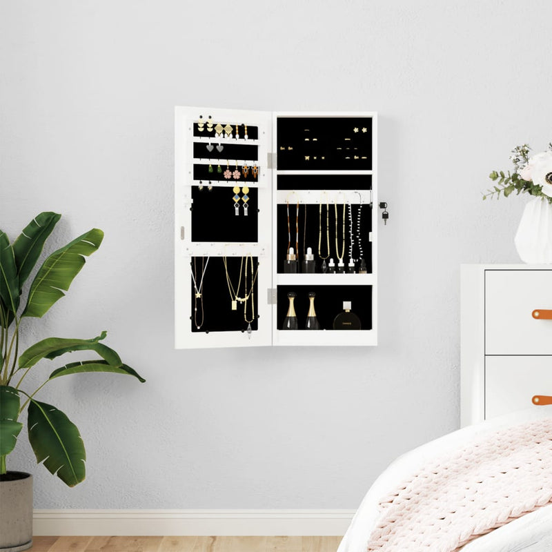 Mirror Jewellery Cabinet Wall Mounted White 30x8.5x67 cm Payday Deals
