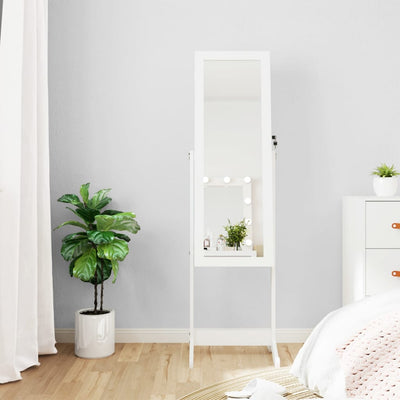 Mirror Jewellery Cabinet with LED Lights Free Standing White