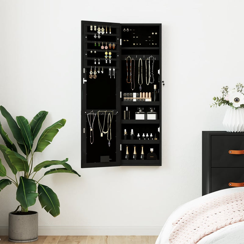 Mirror Jewellery Cabinet with LED Lights Wall Mounted Black Payday Deals