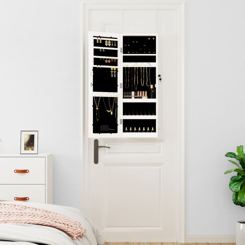 Mirror Jewellery Cabinet with LED Lights Wall Mounted White Payday Deals