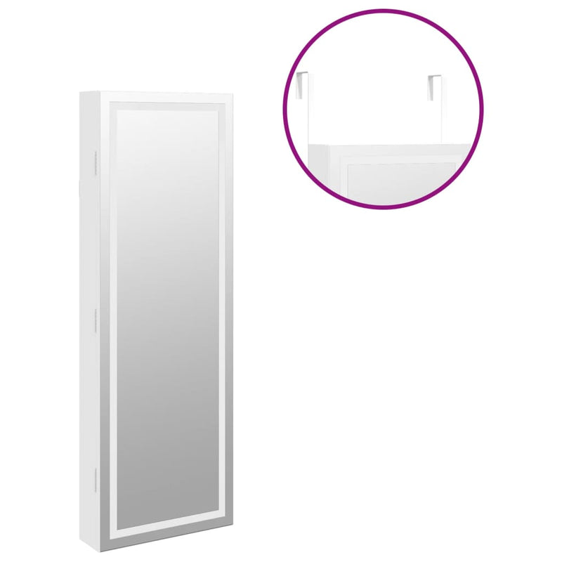 Mirror Jewellery Cabinet with LED Lights Wall Mounted White Payday Deals