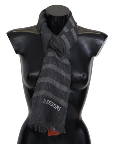Missoni Men's Gray Striped Wool Unisex Neck Wrap Fringes Scarf - One Size