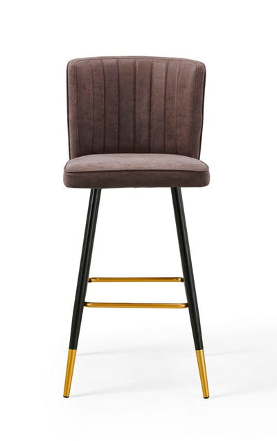 Modern Bar Chair Leather Stool Counter Brown Mid-Century Wood x 2