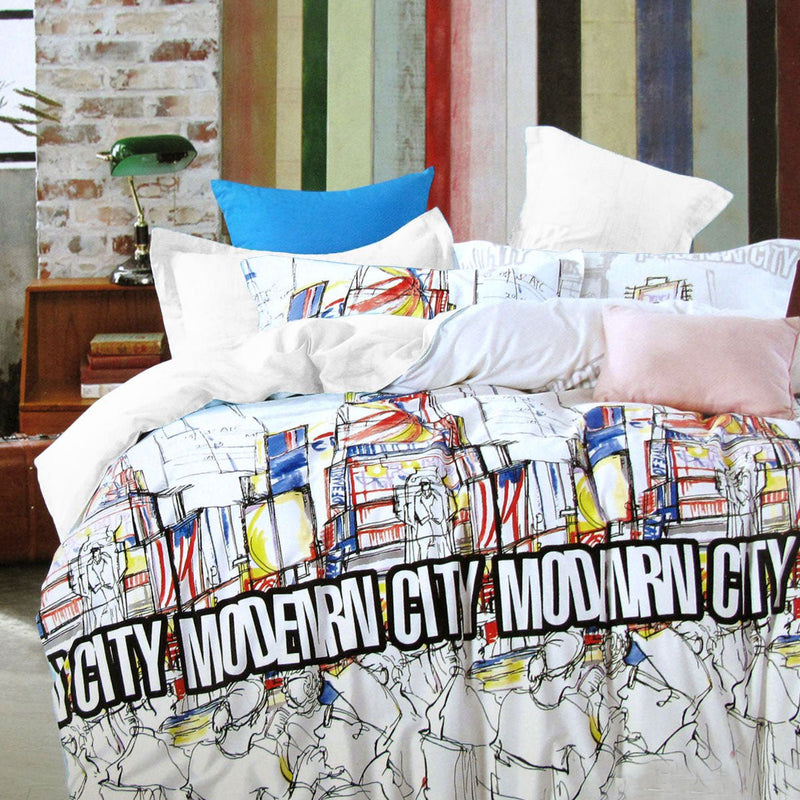 Modern City Natural Cotton Quilt Cover Set Single Payday Deals