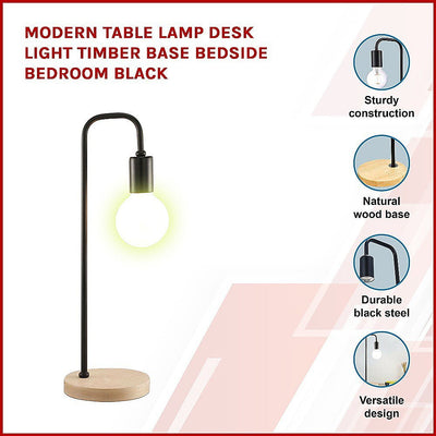 Modern Table lamp Desk Light Timber Base Bedside Bedroom Black Payday Deals