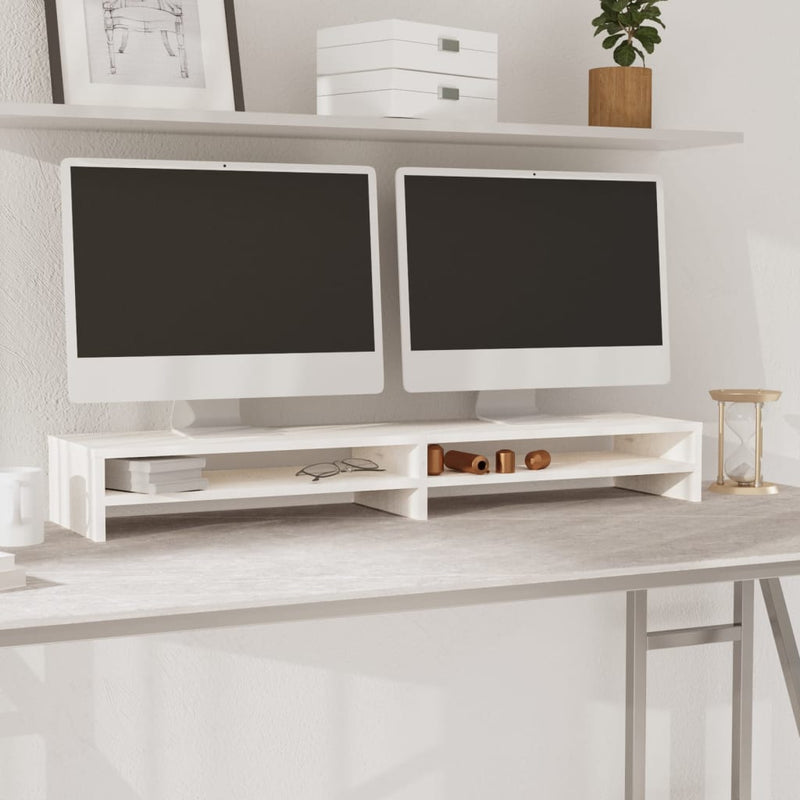 Monitor Stand White 100x24x13 cm Solid Wood Pine Payday Deals