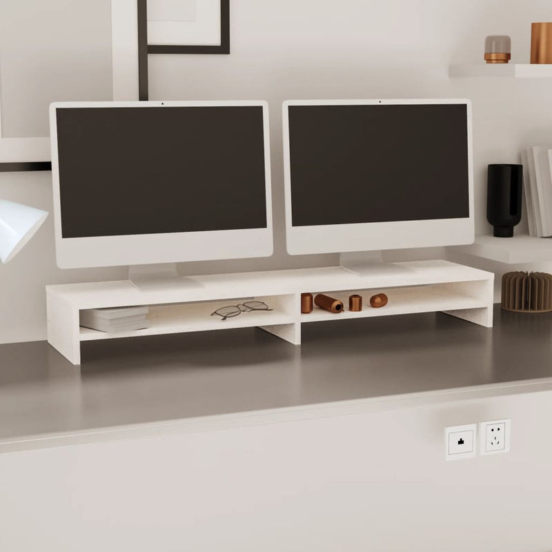 Monitor Stand White 100x24x13 cm Solid Wood Pine Payday Deals