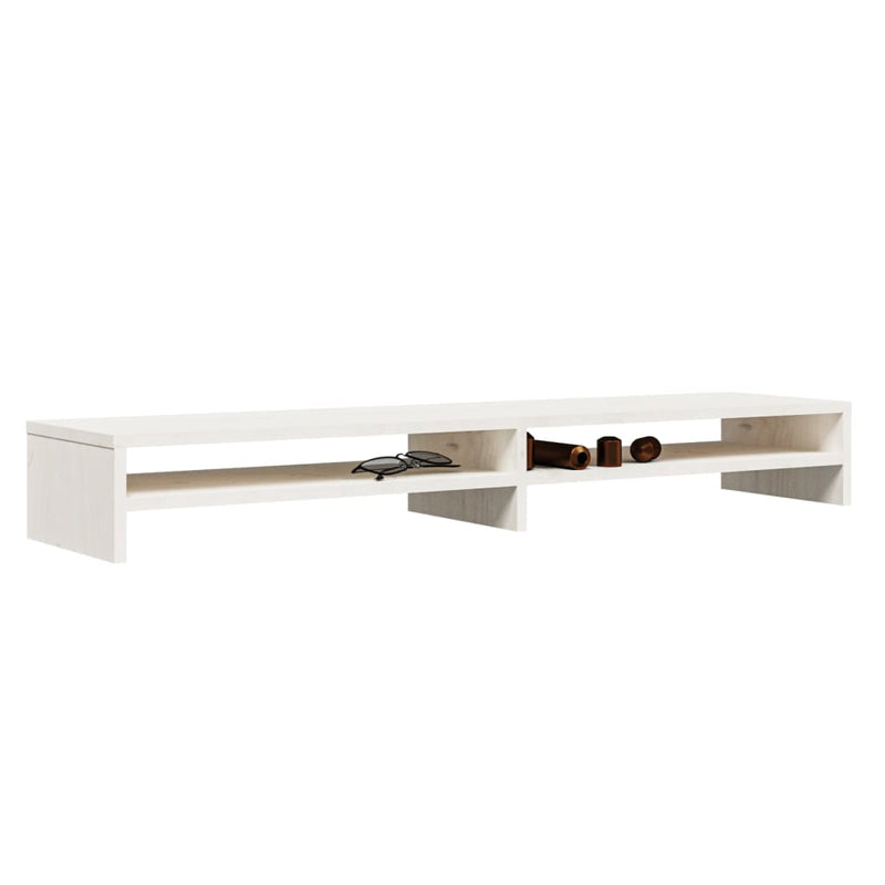 Monitor Stand White 100x24x13 cm Solid Wood Pine Payday Deals