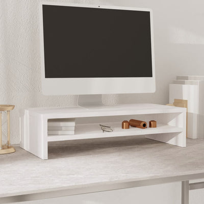 Monitor Stand White 50x24x13 cm Solid Wood Pine Payday Deals