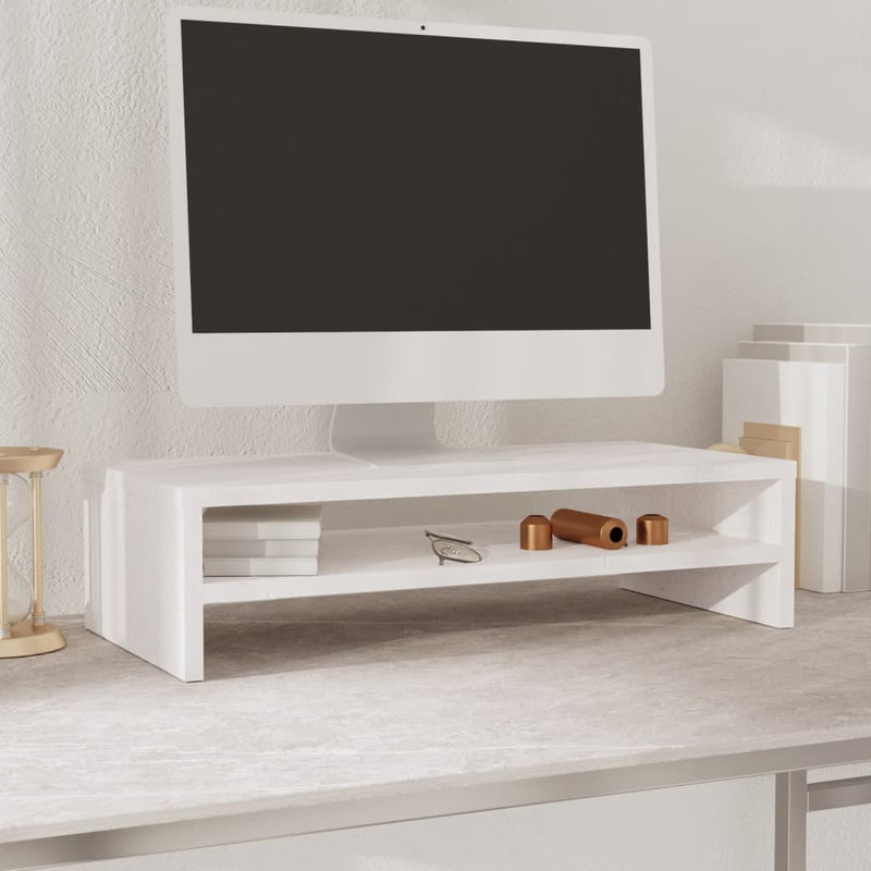 Monitor Stand White 50x24x13 cm Solid Wood Pine Payday Deals