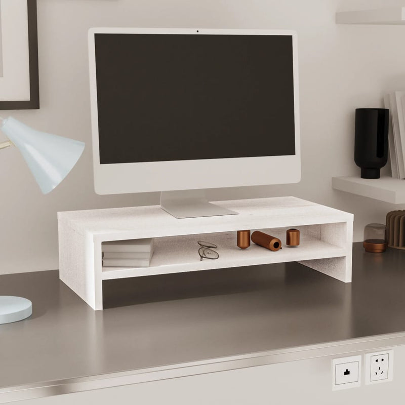 Monitor Stand White 50x24x13 cm Solid Wood Pine Payday Deals