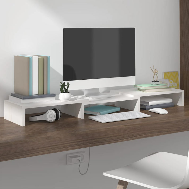 Monitor Stand White 80x24x10.5 cm Solid Wood Pine Payday Deals