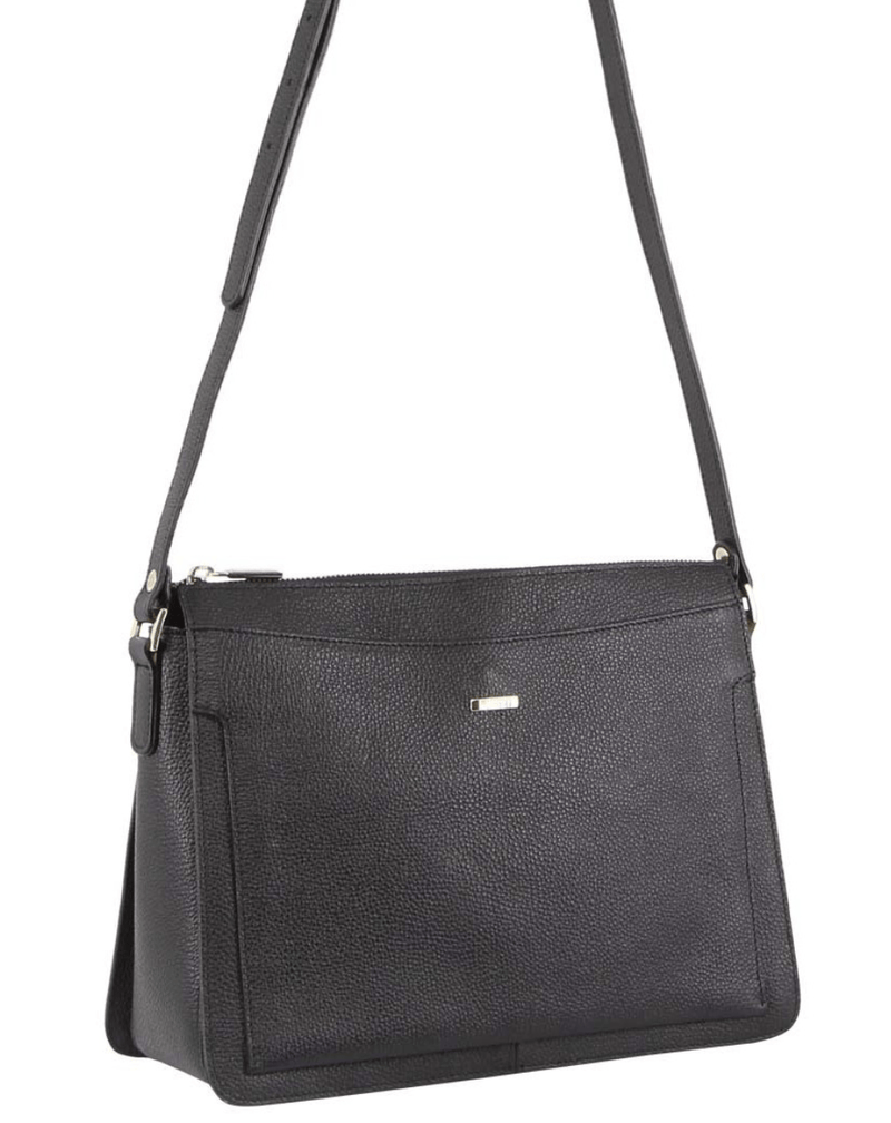 Morrissey Italian Structured Leather Cross Body Handbag Tote Bag (MO3162) - Black Payday Deals