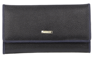 Morrissey Italian Structured Leather Flap Over Ladies Wallet - Black Payday Deals