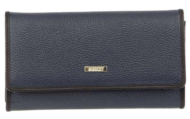 Morrissey Italian Structured Leather Flap Over Ladies Wallet - Navy Payday Deals