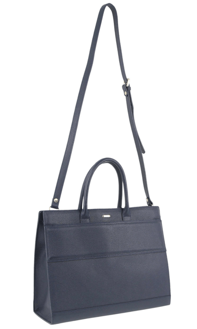 Morrissey Italian Structured Leather Tote Unisex Computer Bag Handbag - Navy Payday Deals