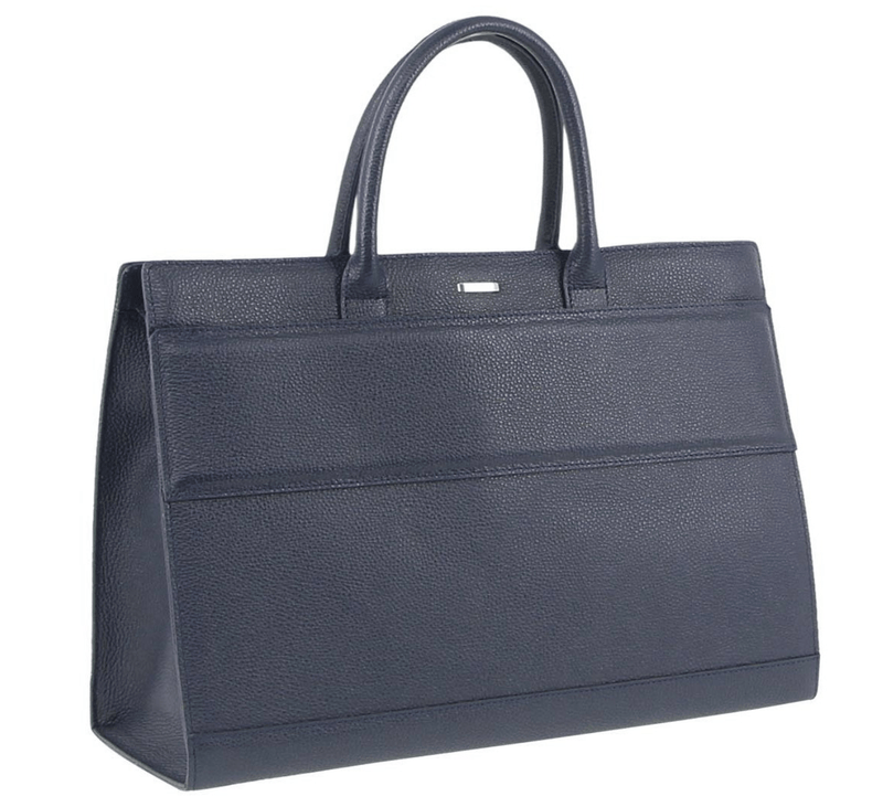 Morrissey Italian Structured Leather Tote Unisex Computer Bag Handbag - Navy Payday Deals