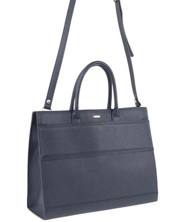 Morrissey Italian Structured Leather Tote Unisex Computer Bag Handbag - Navy Payday Deals