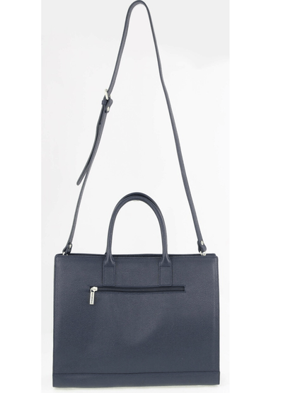 Morrissey Italian Structured Leather Tote Unisex Computer Bag Handbag - Navy Payday Deals